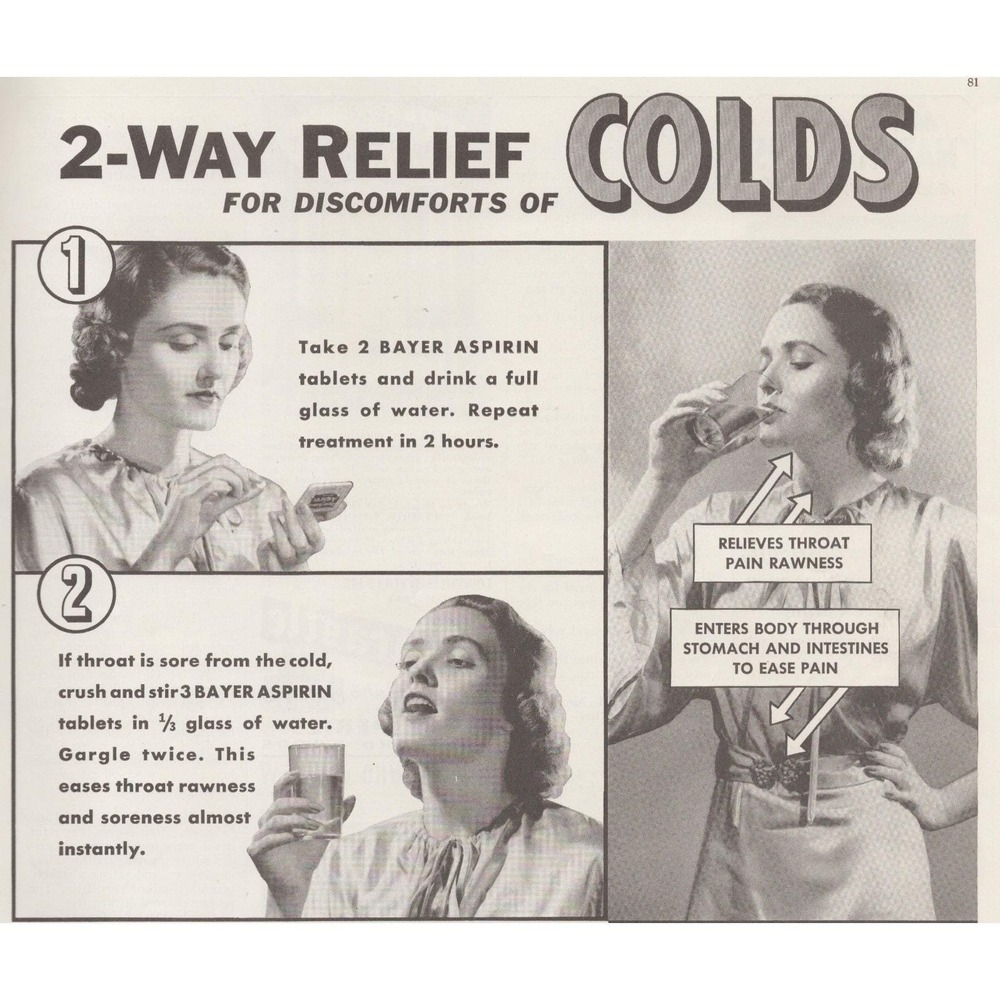 Vintage 1938 Bayer Aspirin Print Ad Cold Relief Medical Pharmacy Wall Decor